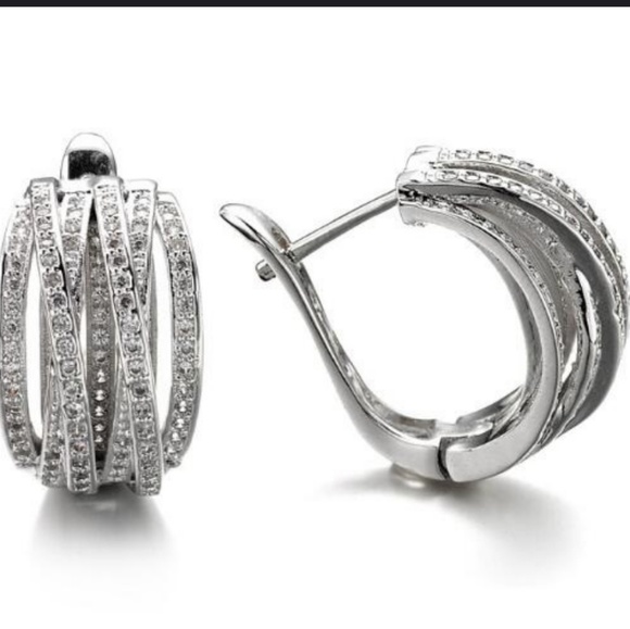 Amazing White Sapphire Silver Hoops - Picture 3 of 7